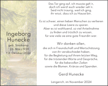 Anzeige von Ingeborg Hunecke 