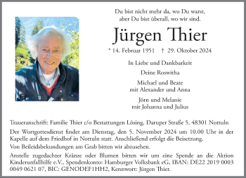 Anzeige von Jürgen Thier 