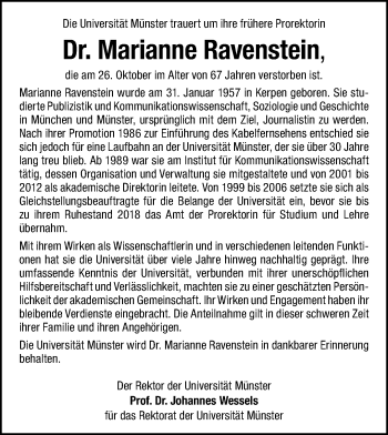 Anzeige von Dr. Marianne Ravenstein 