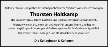 Anzeige von Thorsten Holtkamp 