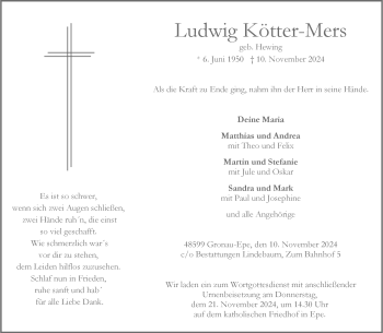 Anzeige von Ludwig Kötter-Mers 