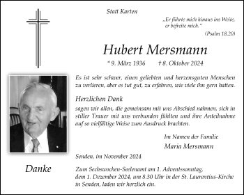 Anzeige von Hubert Mersmann 