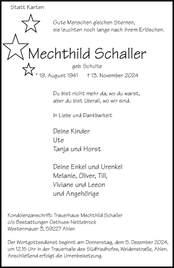 Anzeige von Mechthild Schaller 