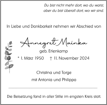 Anzeige von Annegret Mainka 