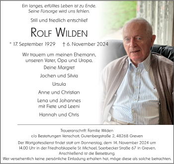 Anzeige von Rolf Wilden 