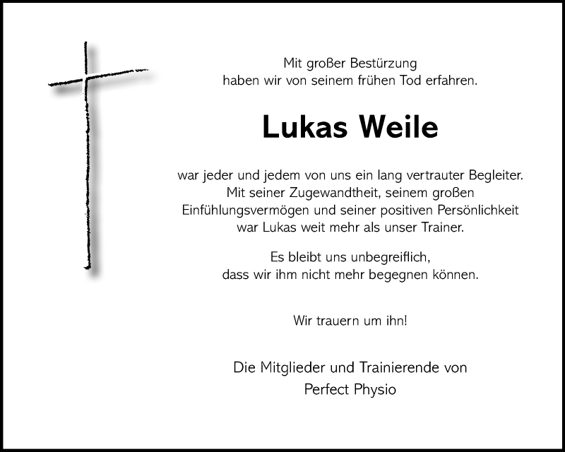  Traueranzeige für Lukas Weile vom 09.11.2024 aus 