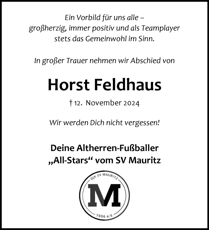  Traueranzeige für Horst Feldhaus vom 23.11.2024 aus 