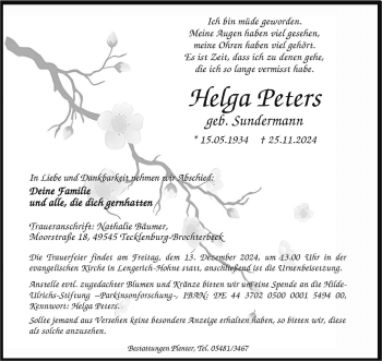 Anzeige von Helga Peters 