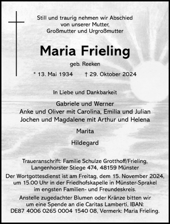 Anzeige von Maria Frieling 