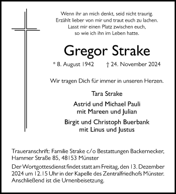 Anzeige von Gregor Strake 