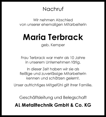 Anzeige von Maria Terbrack 