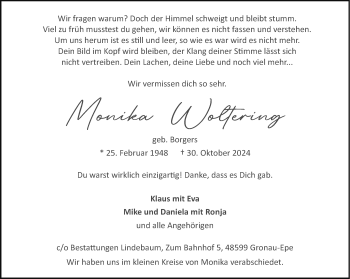 Anzeige von Monika Woltering 