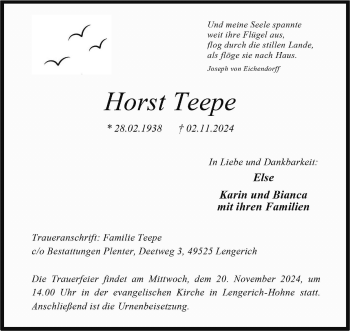 Anzeige von Horst Teepe 