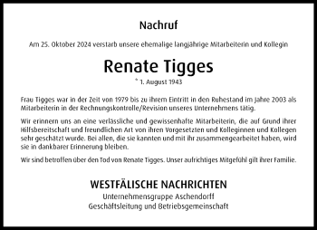 Anzeige von Renate Tigges 