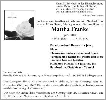 Anzeige von Martha Franke 