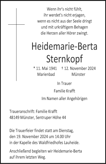 Anzeige von Heidemarie-Berta Sternkopf 