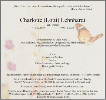 Anzeige von Charlotte Lehnhardt 