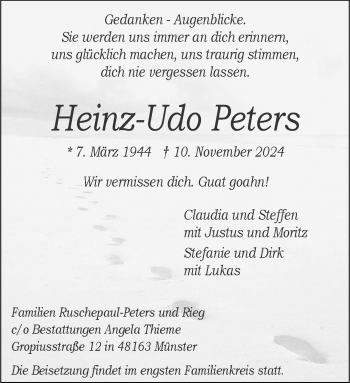 Anzeige von Heinz-Udo Peters 