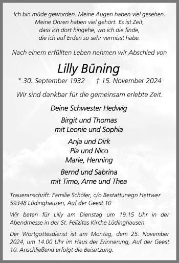 Anzeige von Lilly Lilly Büning 