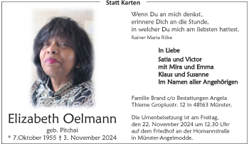 Anzeige von Elizabeth Oelmann 