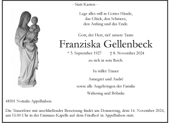 Anzeige von Franziska Gellenbeck 