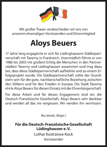 Anzeige von Aloys Beuers 