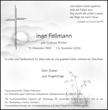 Anzeige von Inge Fellmann 