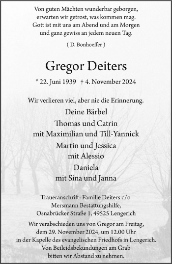 Anzeige von Gregor Deiters 