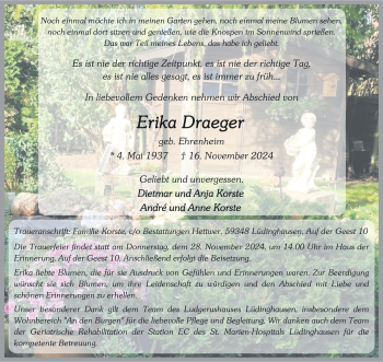 Anzeige von Erika Draeger 