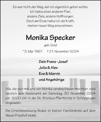 Anzeige von Monika Specker 