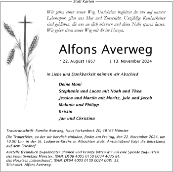 Anzeige von Alfons Averweg 