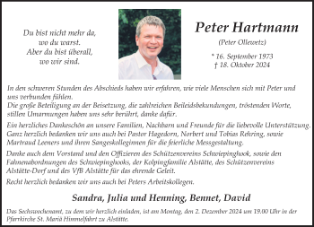 Anzeige von Peter Hartmann 