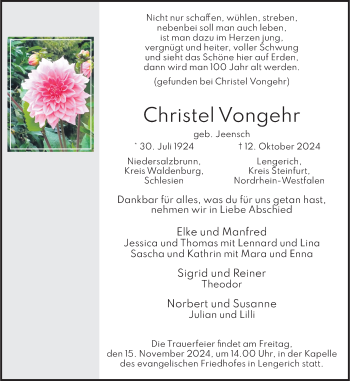 Anzeige von Christel Vongehr 