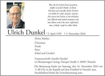 Anzeige von Ulrich Dunkel 