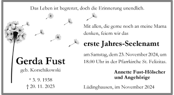 Anzeige von Gerda Fust 