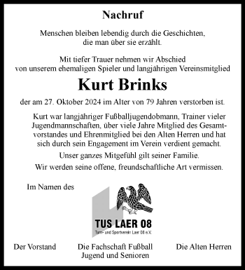 Anzeige von Kurt Brinks 