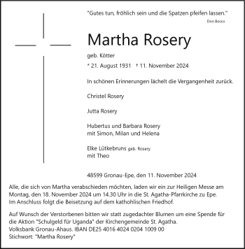 Anzeige von Martha Rosery 