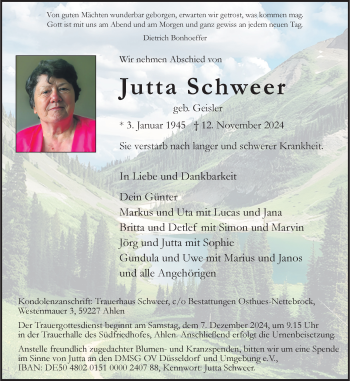 Anzeige von Jutta Schweer 