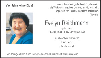 Anzeige von Evelyn Reichmann 