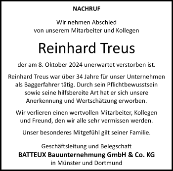 Anzeige von Reinhard Treus 