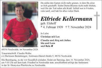 Anzeige von Elfriede Kellermann 