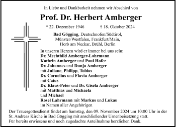 Anzeige von Prof. Dr. Herbert Amberger 