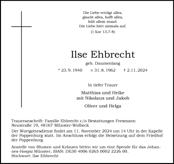 Anzeige von Ilse Ehbrecht 