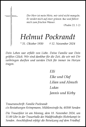 Anzeige von Helmut Pockrandt 