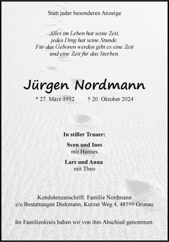 Anzeige von Jürgen Nordmann 