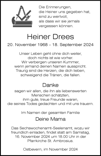 Anzeige von Heiner Drees 