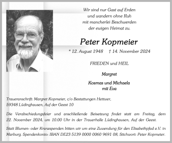 Anzeige von Peter Kopmeier 