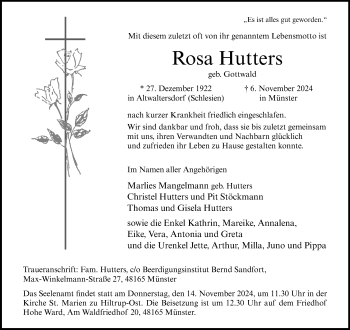 Anzeige von Rosa Hutters 