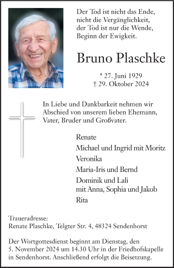 Anzeige von Bruno Plaschke 