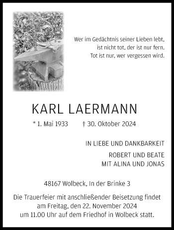 Anzeige von Karl Laermann 